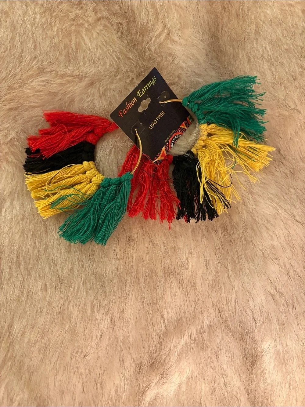 Colorful Tassel Hoop Earrings in Red, Green, Yellow, Black